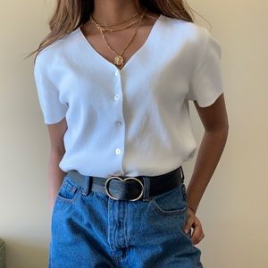 White Button Up Short Sleeve Shirt